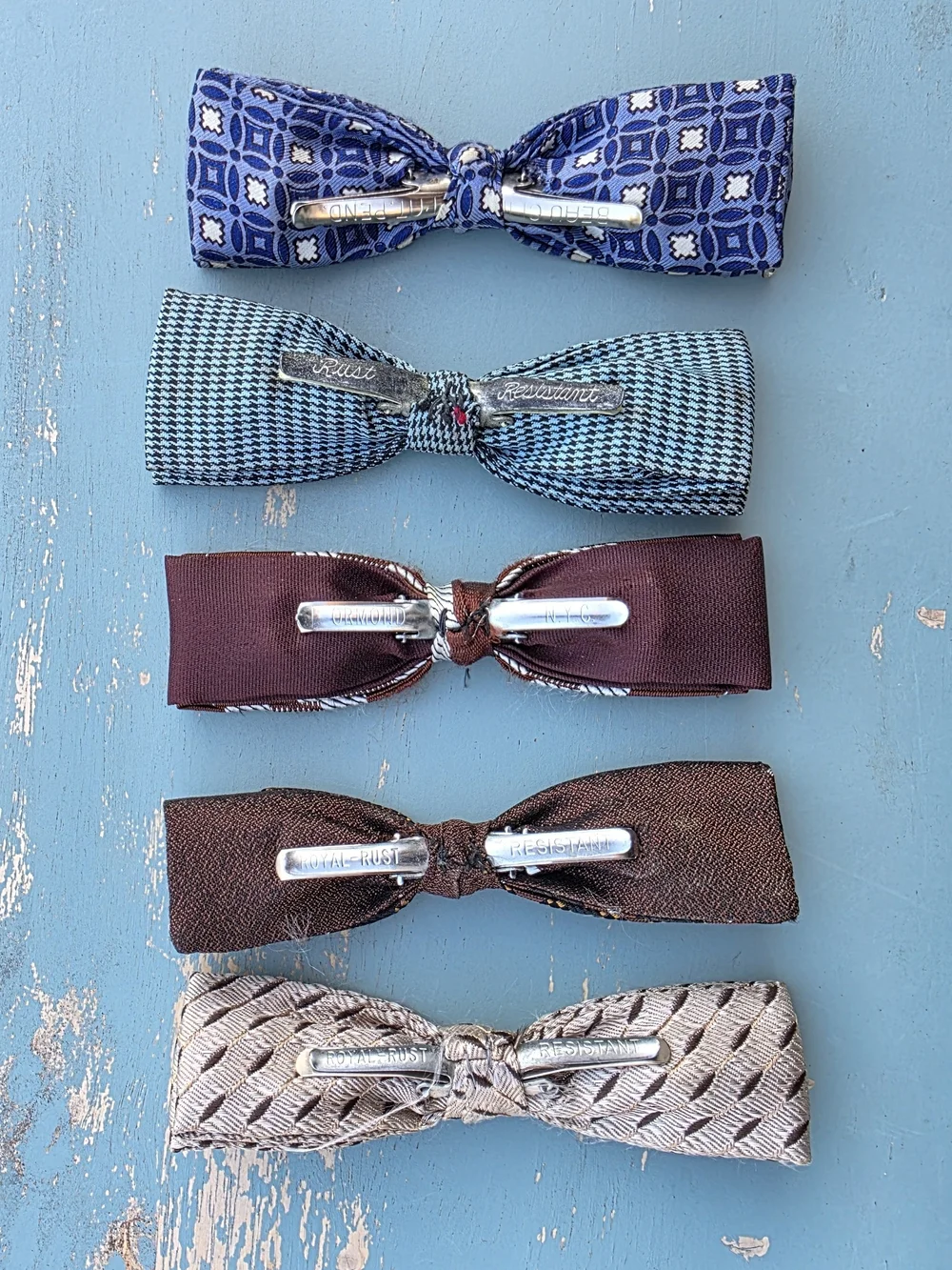 Vintage Clip-On Bow Tie Lot of 5 Beau Clip Ormond Mid Century